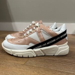 NWT - Love Moschino Beige and White Sneakers with Black Accents